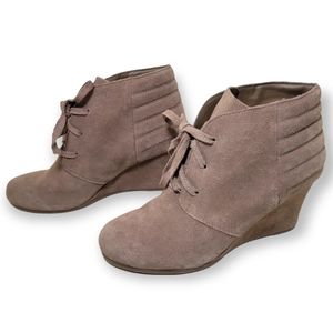 DOLCE VITA Taupe Suede Lace-Up Wedge Women's Booties - Ladies 8